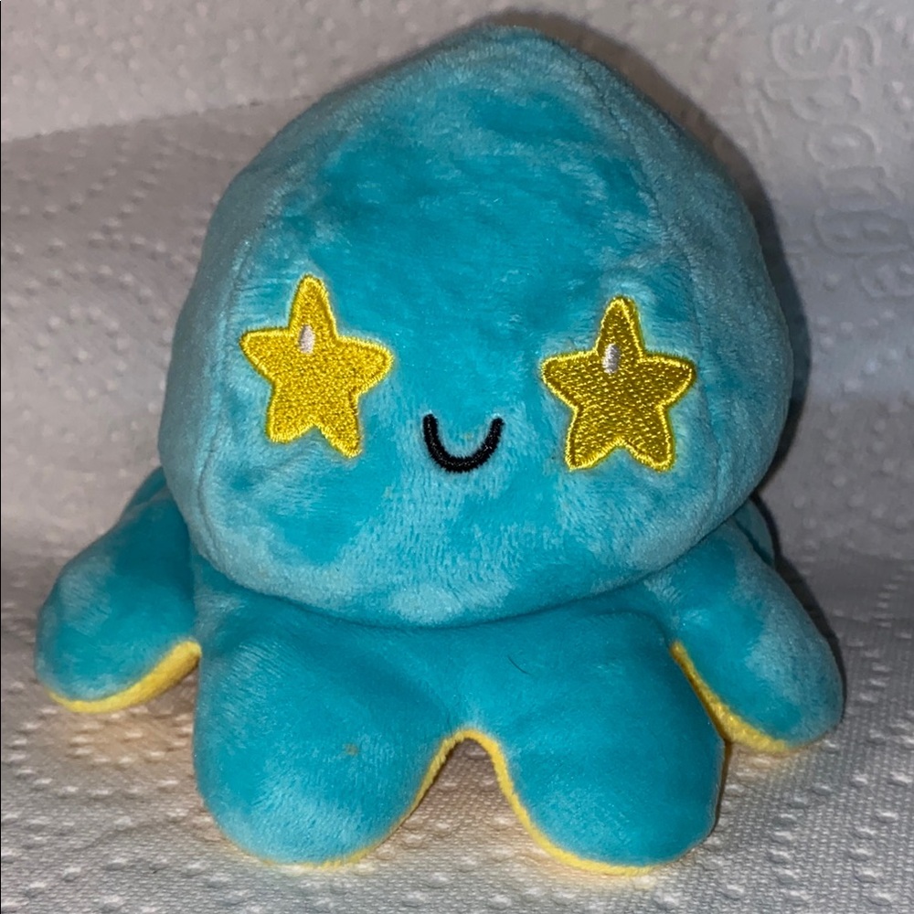 TeeTurtle Blue Yellow Starry Eyes Plush Octopus Stuffed Animal Toy 4.5”